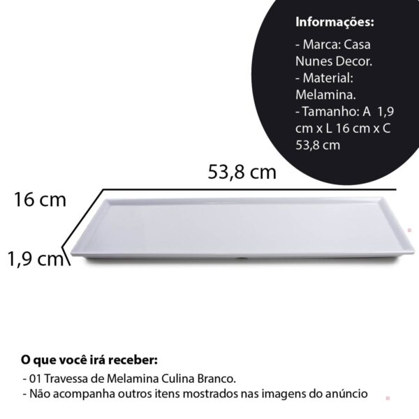Travessa de melamina branca - 53,8x16 - Imagem 3