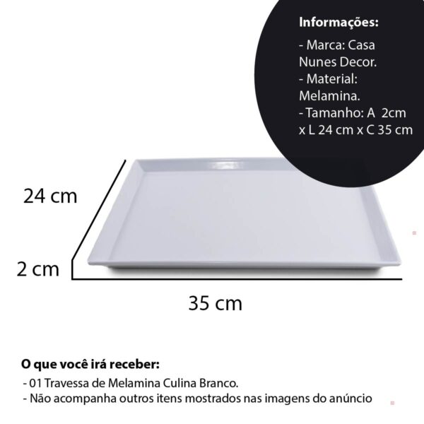 Travessa de melamina branca - 35x24 - Imagem 3