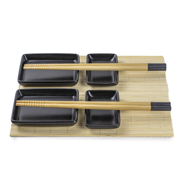 Jogo De Jantar Japonês Sushi Porcelana Preto 2 Pessoas 6pçs