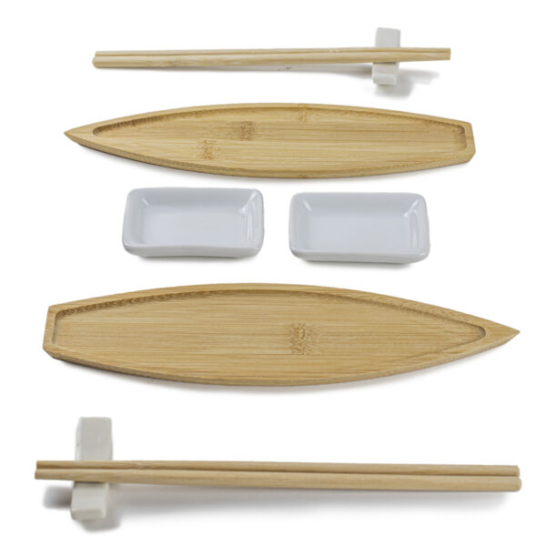Aparelho De Jantar Japones Sushi Barca Bambu 2 Pessoas 8pçs