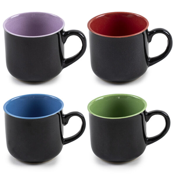 Jogo 4 Xícaras De Café Pretas Cerâmica Esmaltadas Mesa 90ml