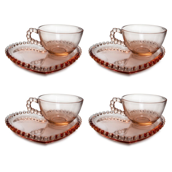 Conjunto 4 Xícaras Com Pires De Cristal Perolada Chá 180ml
